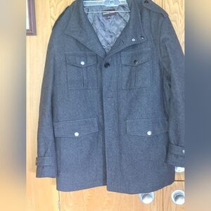 Michael Kors Mens Charcoal Gray/Black Pea Coat